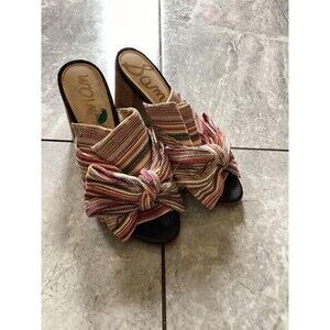 Sam Edelman Shoes Womens Size 7.5 Striped Yumi Bow Knot Block Heel Mules Slides